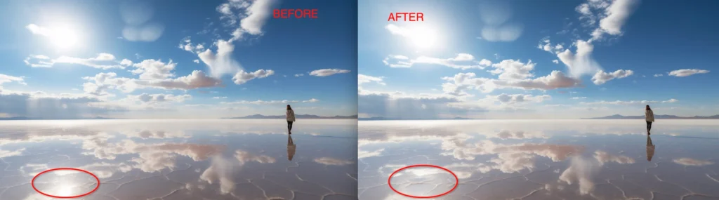 Before and After Removing Glare From Photo