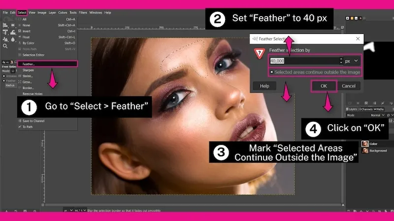 How to Remove Face Shine - Refine and Feather the Selection