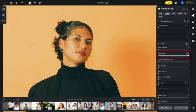 Remove Face Shine From Photo in One Click