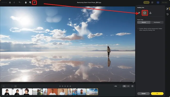 Remove Glare from Photo with Patch Tool