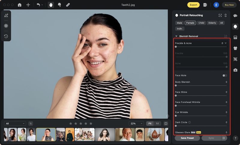 Unfold Photo Editor Remove Blemishes on Evoto AI