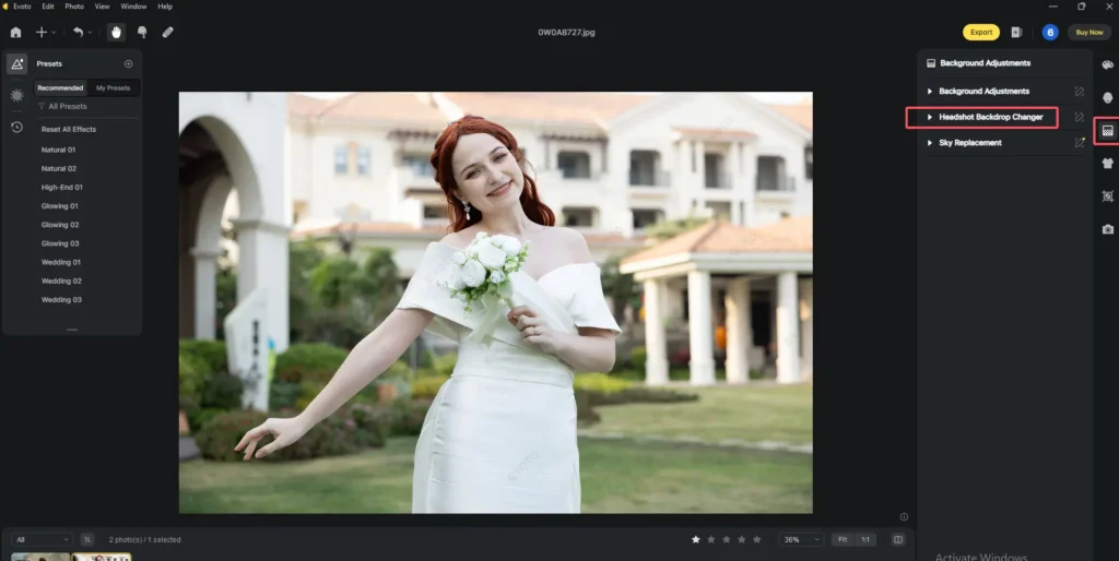 Make Background Image Transparent with Evoto AI on a woman in a white wedding dress