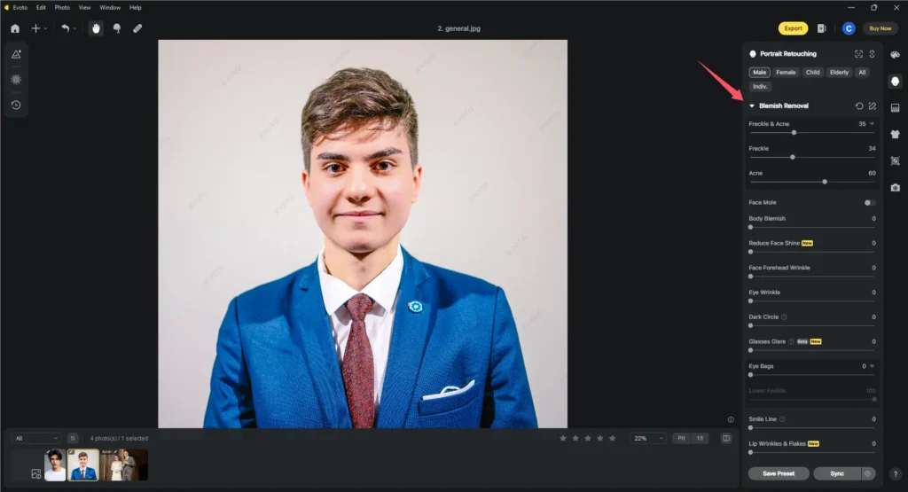 Retouch Skin on Headshot Photo