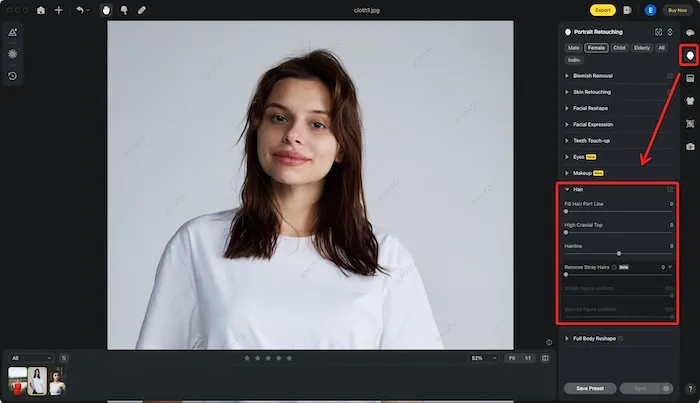 AI Hair Retouching in Evoto AI