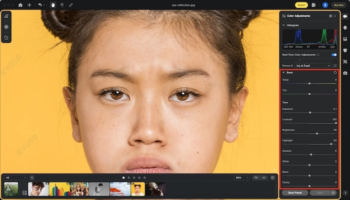 Adjust the Eyes with Evoto AI
