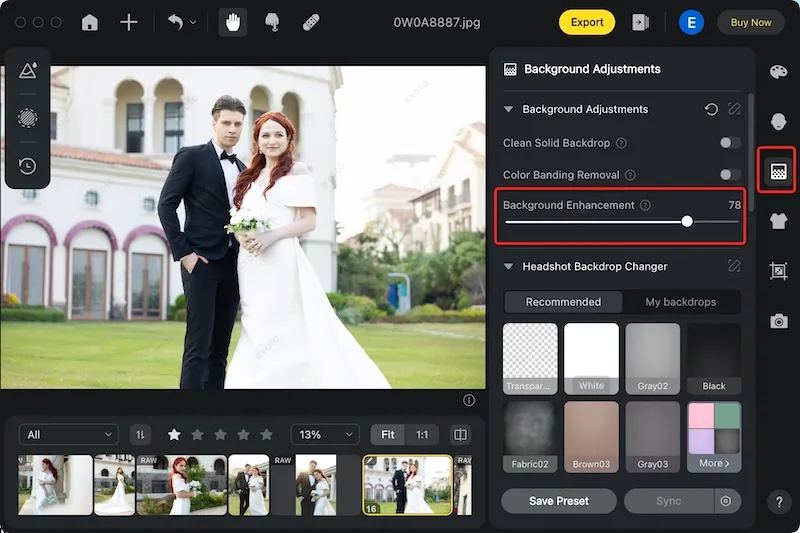 Background Enhancement for Wedding Photos