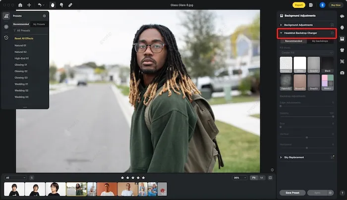 Headshot Backdrop Changer in Evoto Ai