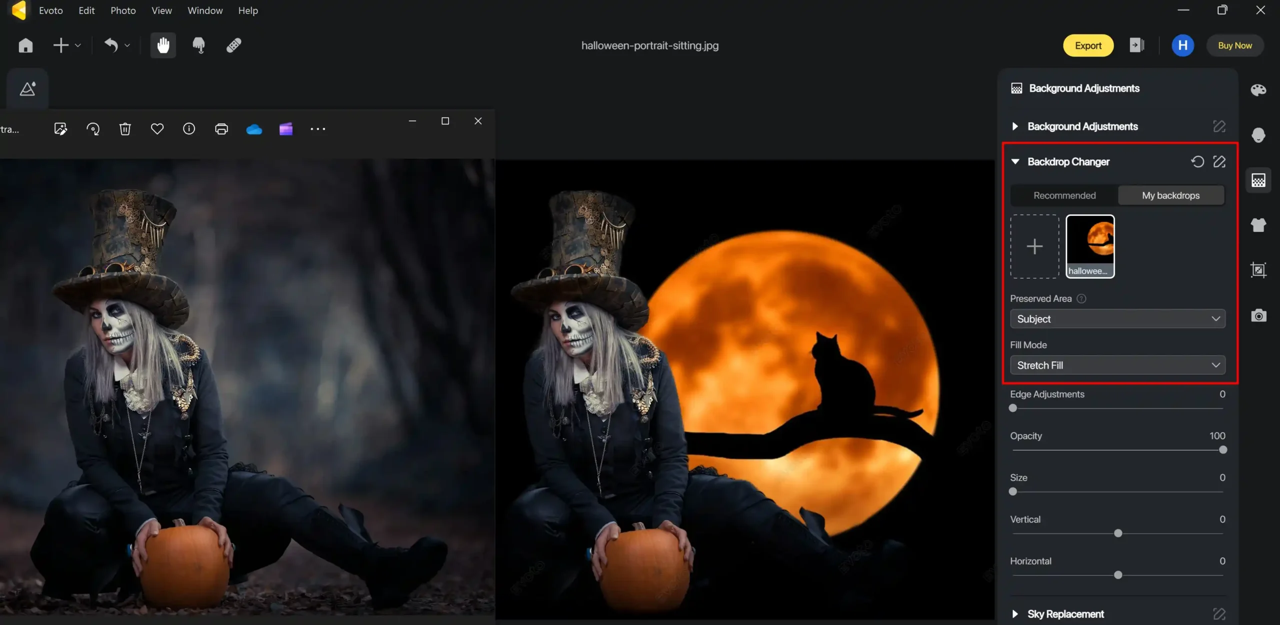 replace-photo-background-with-customized-Halloween-moon-backdrop