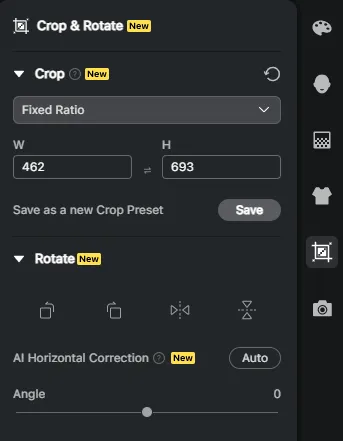 Crop and Rotate Panel of Evoto to Resize Black Friday Model Photo