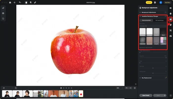 Navigate to Evoto Image Editor With Background Panel