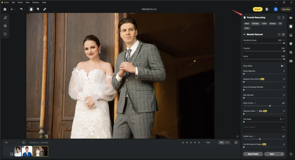 Retouch Wedding Photo with Evoto