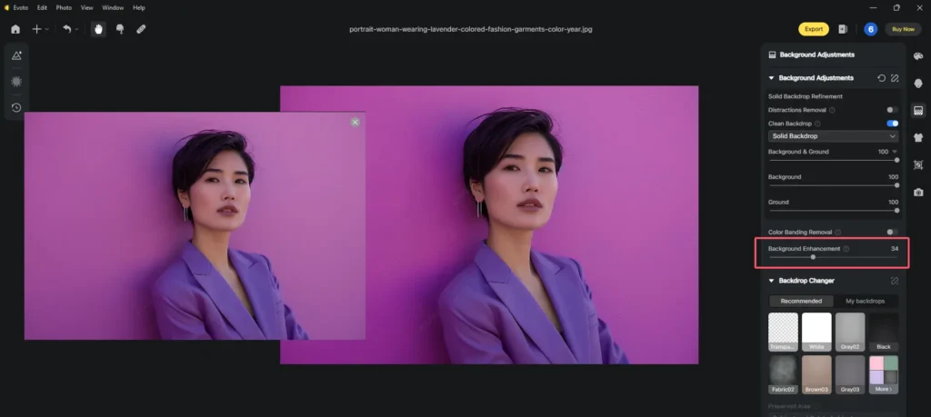 Use Background Enhancement with Evoto AI