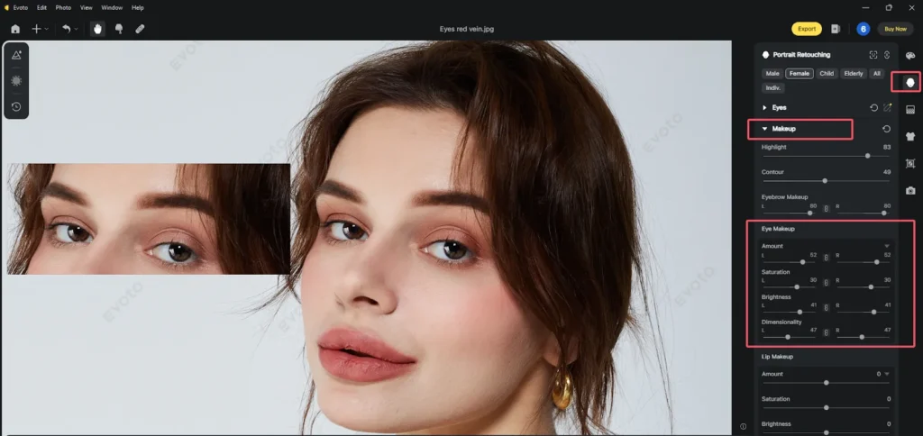 Add Eye Makeup on Evoto AI