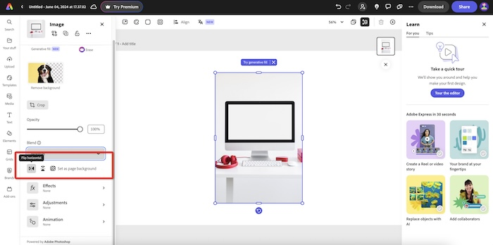 Flip Photo in Adobe Express