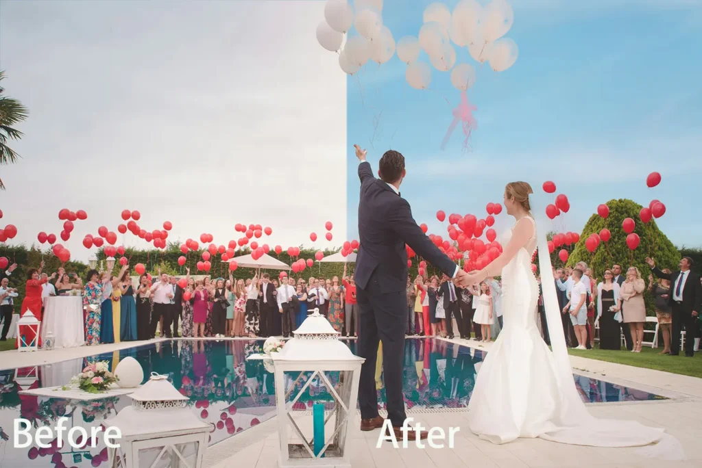 Wedding Photo Before and After Blue Sky Replacement