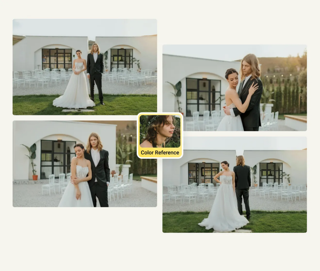 batch transfer color grading to wedding photo series