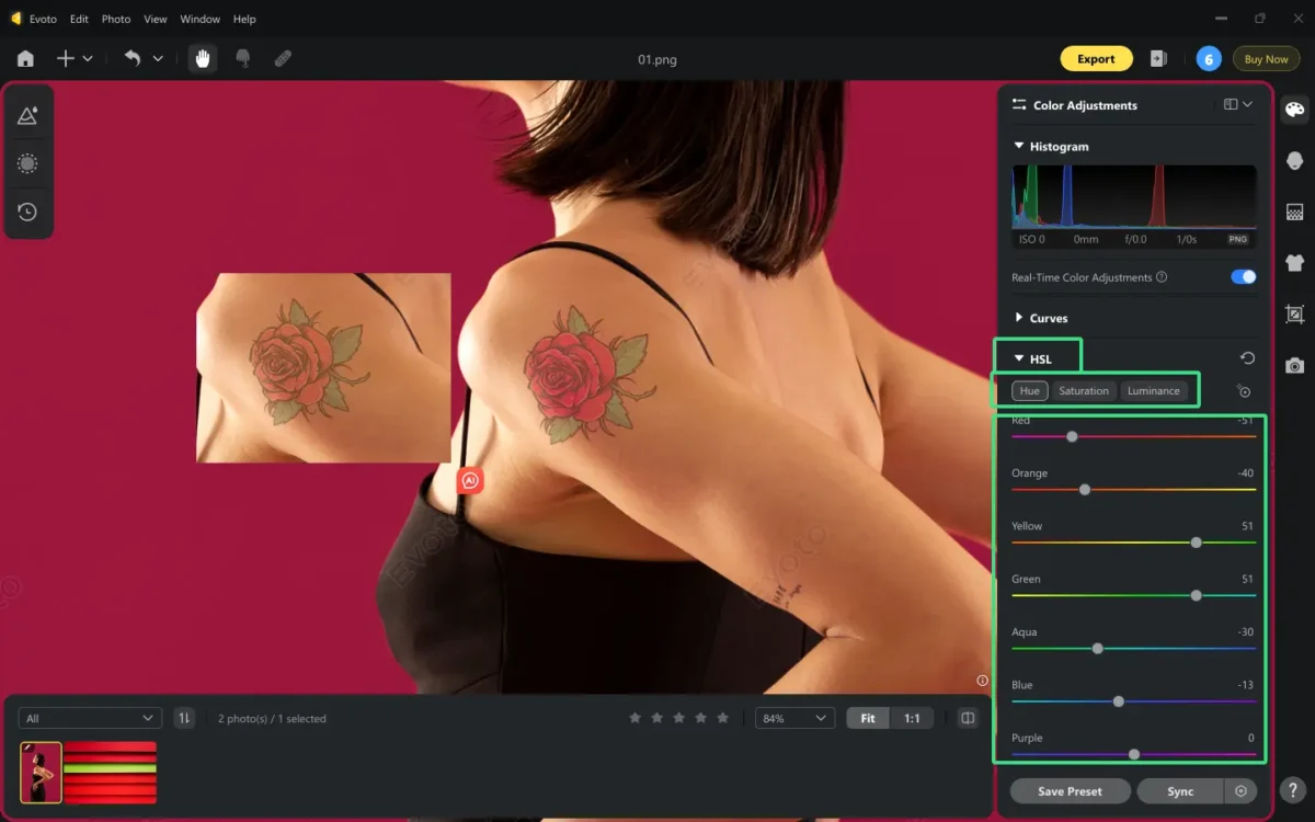 Adjust Color Vibrancy for Tattoos