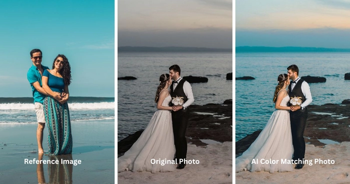 Cover Before-and-After Teal and Orange Color Matching Wedding Photo