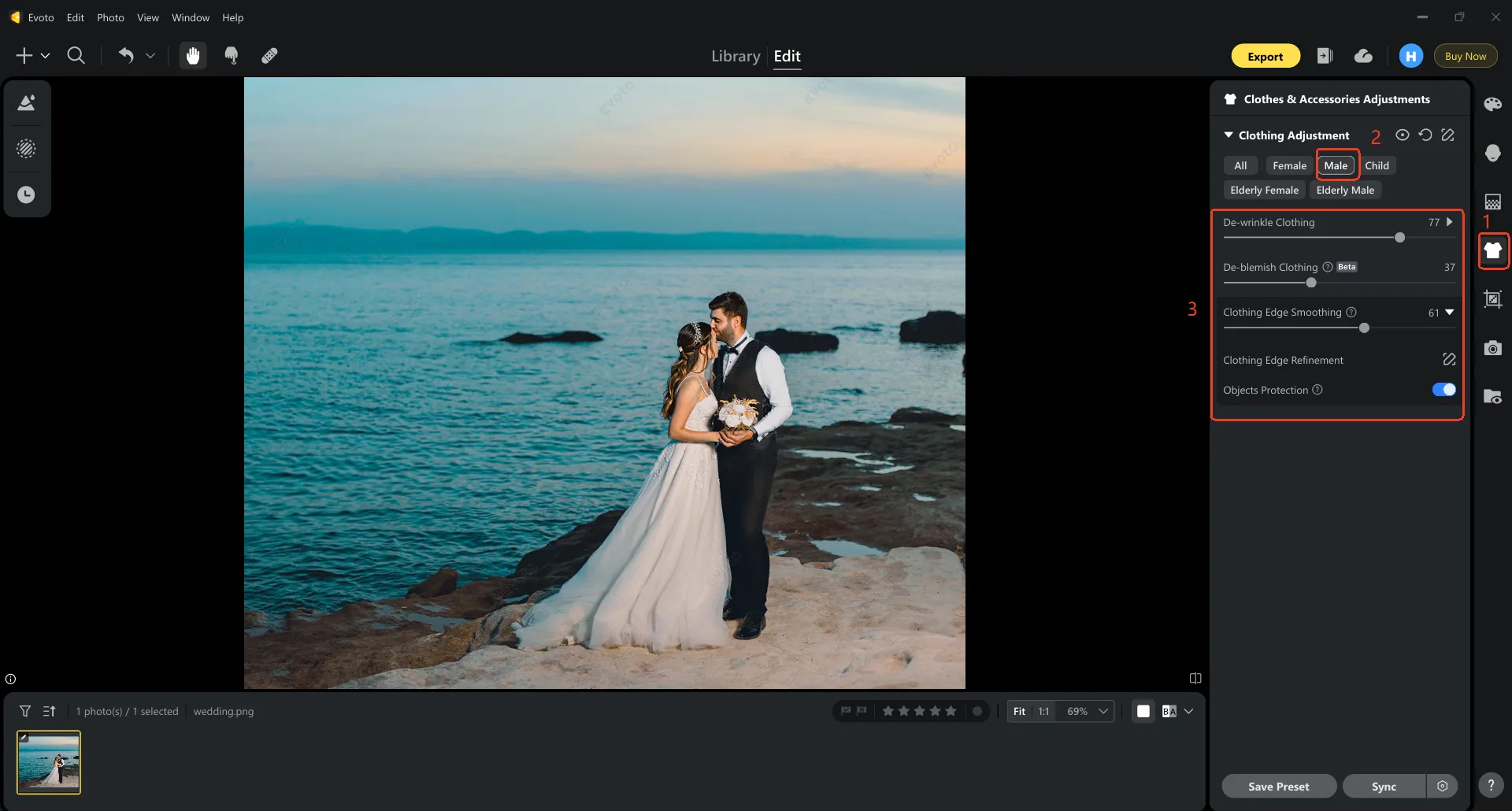 Step 3 Fine-Tune Wedding Photo on Clothes Wrinkles
