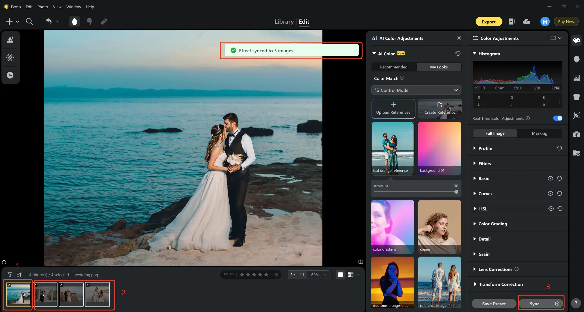 Step 4 Sync Teal and Orange Color Match to Wedding Photos