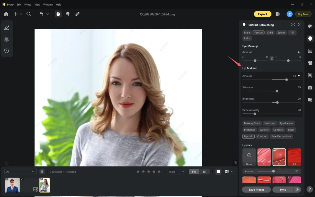 Lip Makeup in Evoto AI