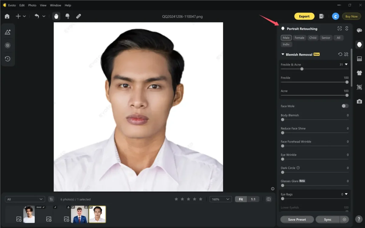 Retouch Passport Photo with Evoto AI