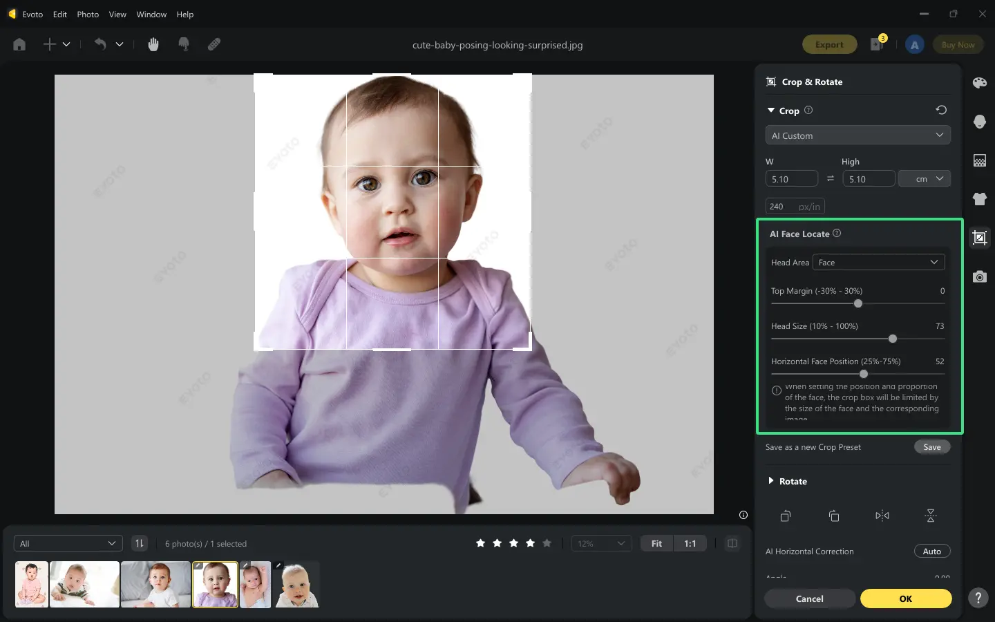 Adjust Face Position and Crop Infant Photo 2 Ajuster la position du visage et recadrer la photo identité nourrisson - Étape 2