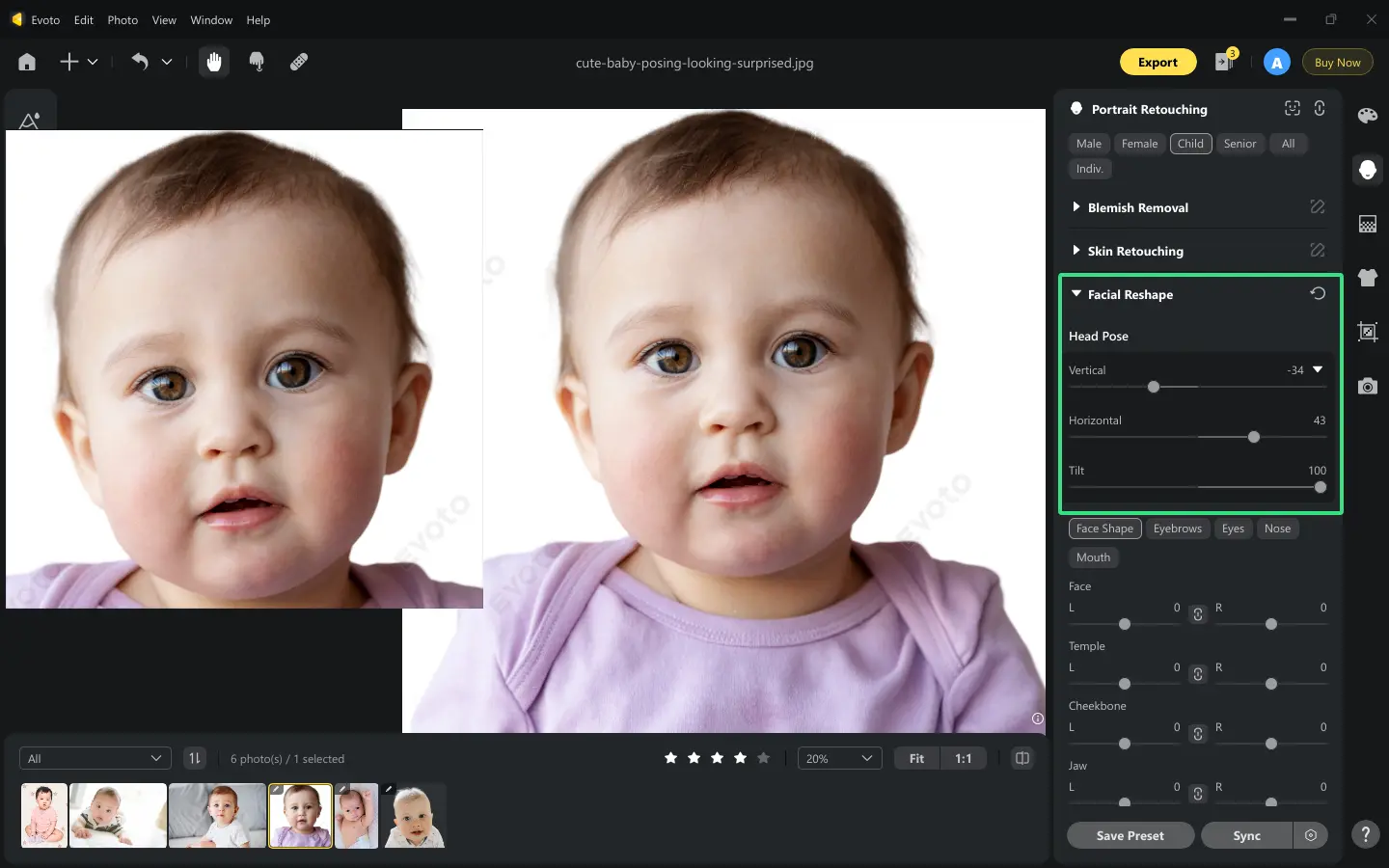 Adjust Face Position and Crop Infant Photo 4 Ajuster la position de la tête et recadrer la photo identité nourrisson - Résultat final