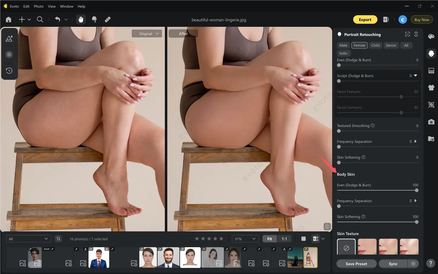 Boudoir Photo Dodge and Burn Body Skin Retouching with Evoto Boudoir Photo Dodge and Burn Body Skin Retouching with Evoto