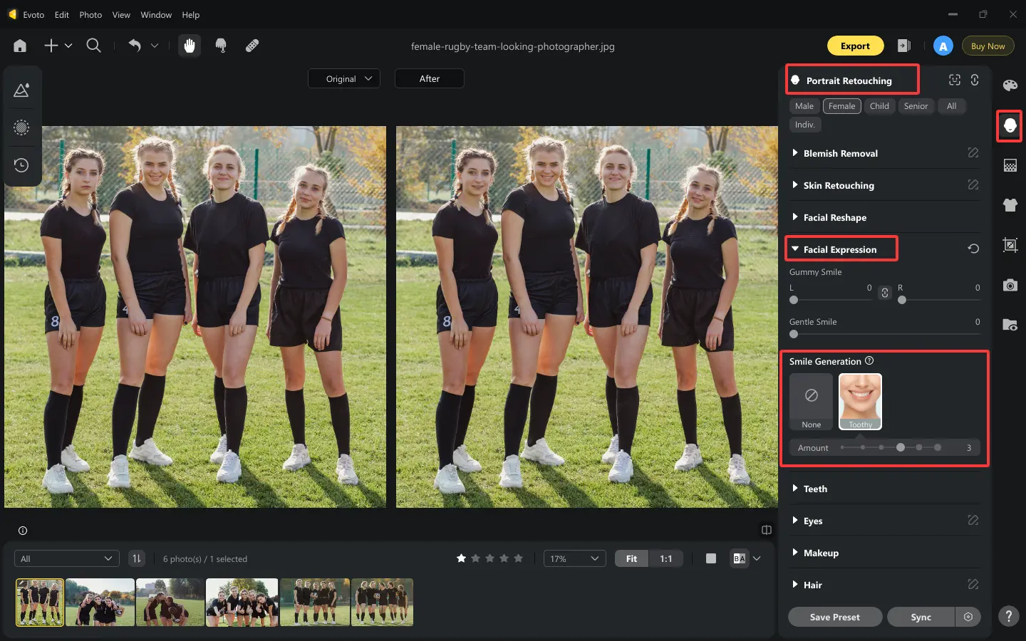 Adjust Facial Expressions for Team Photo