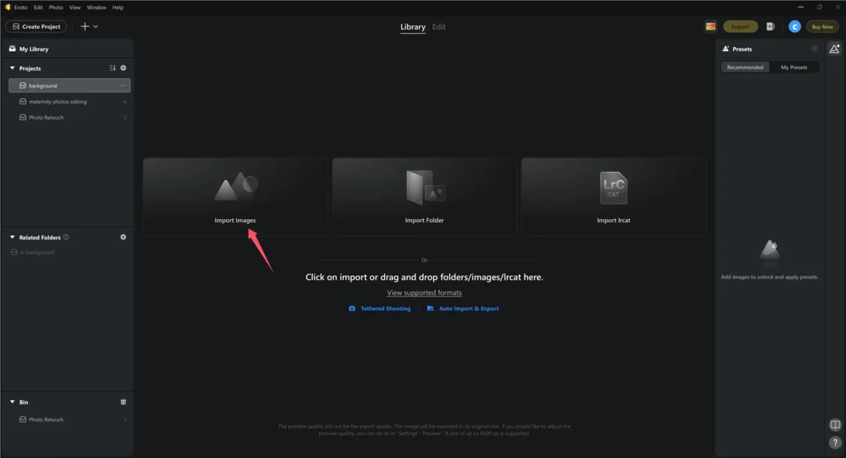 Import Image to Evoto Import Image to Evoto