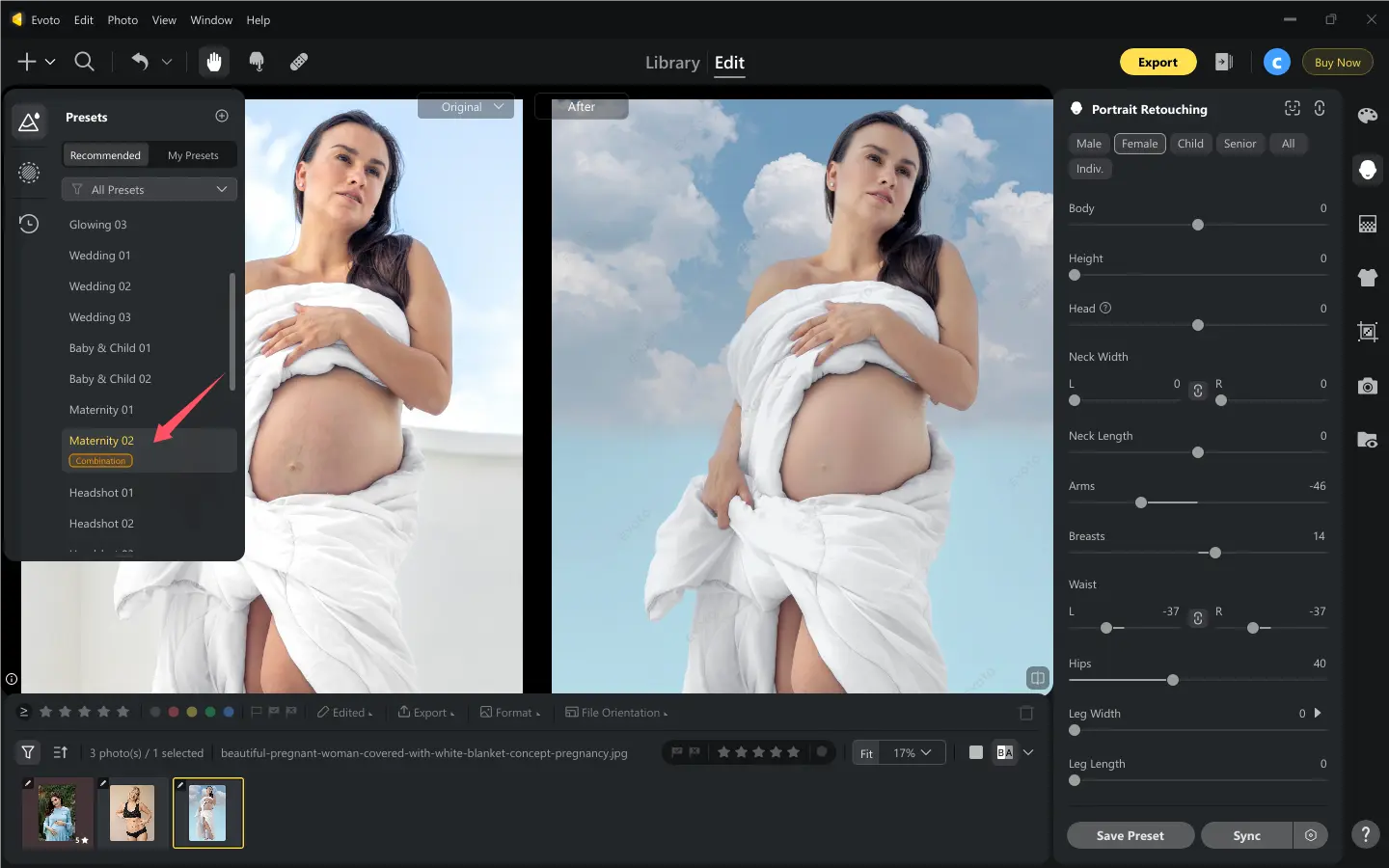 Maternity Photo Preset Préréglage photo maternité dans Evoto