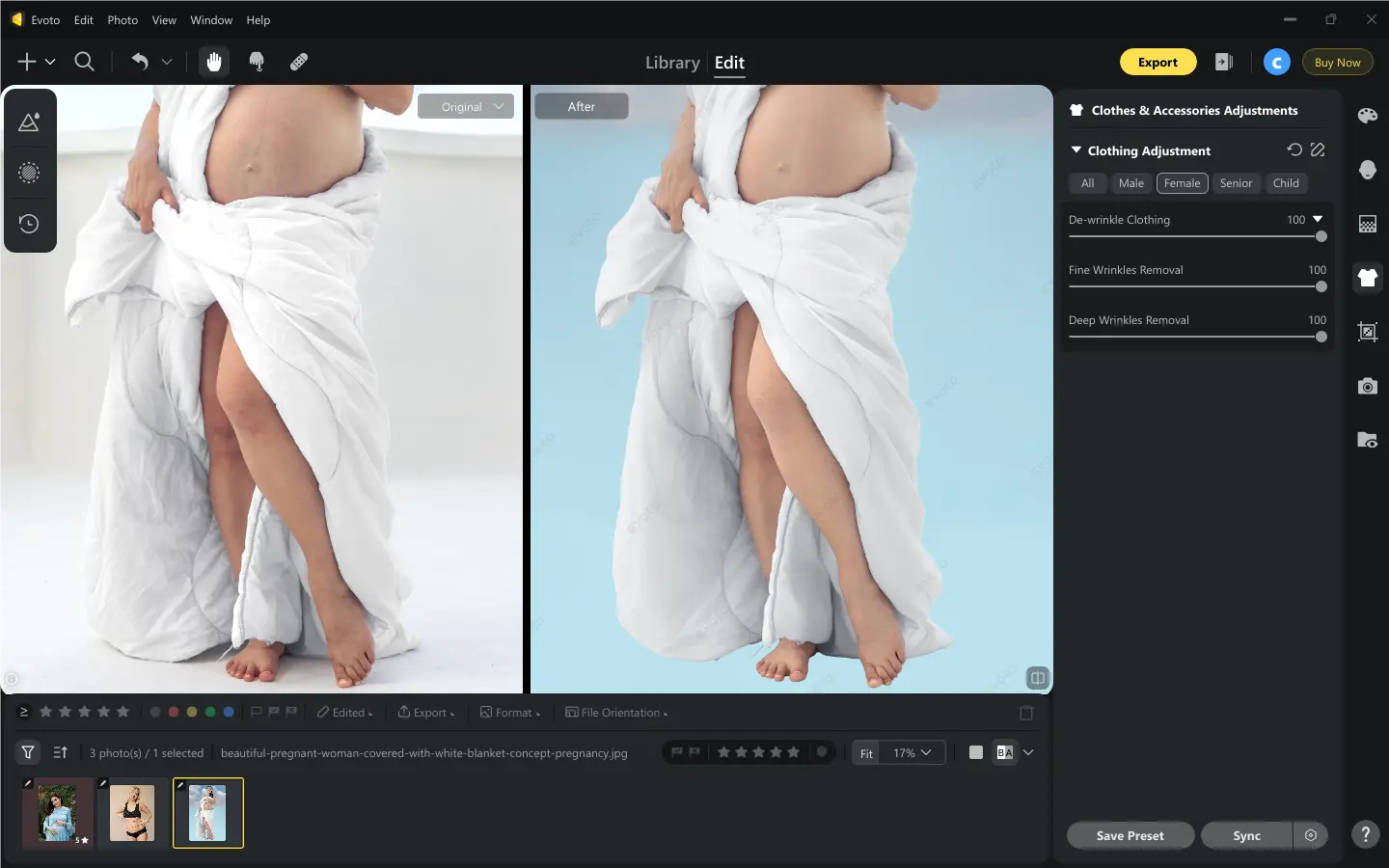 Remove Clothes Wrinkle Supprimer les plis des vêtements sur une photo maternité