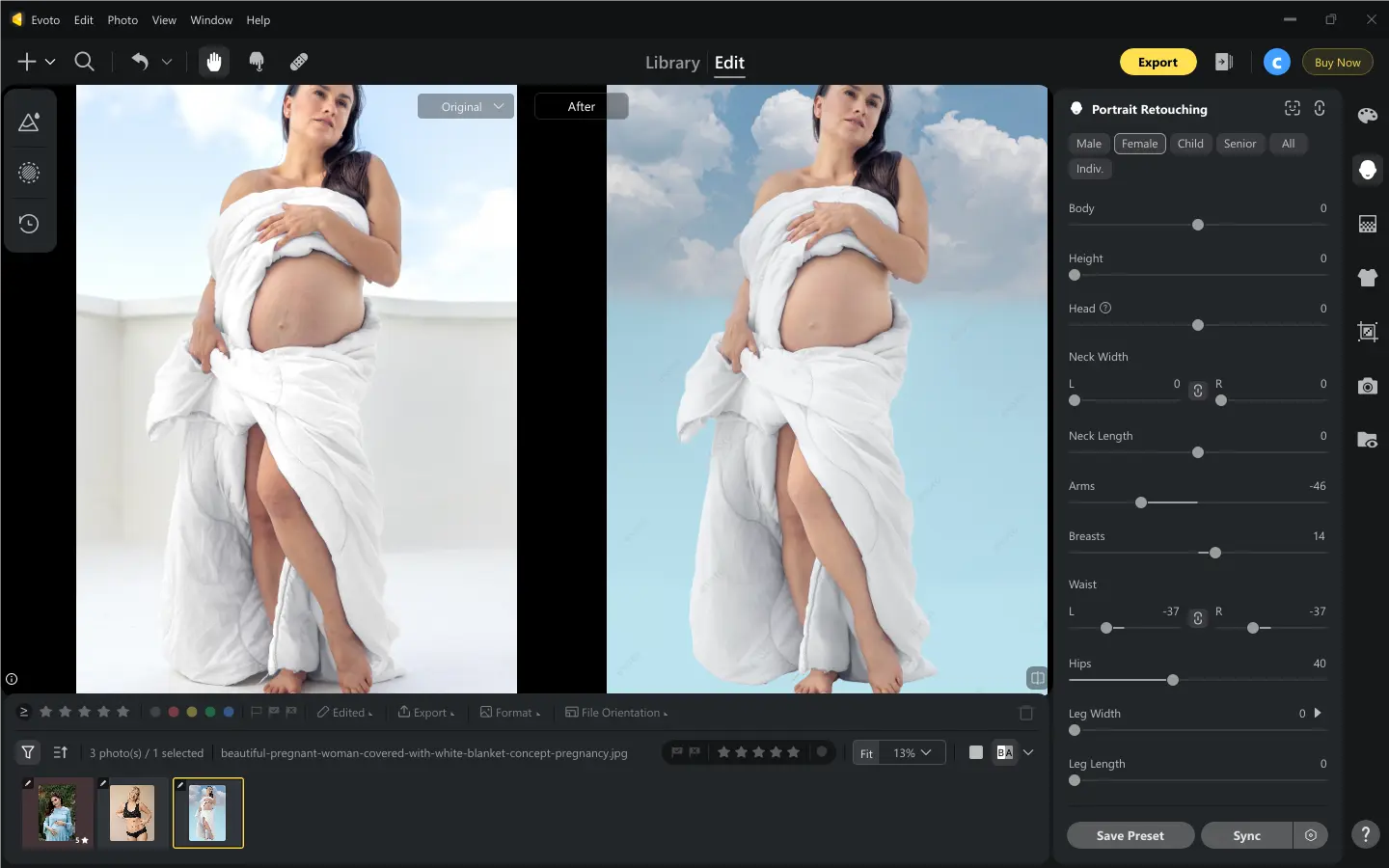 Reshape Body in Maternity Photo Affinement du corps sur une photo maternité