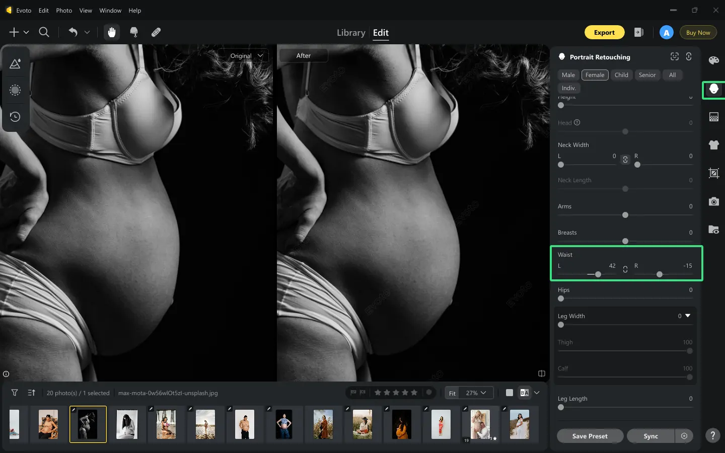 Remodelage de la courbe du ventre pour une photo grossesse