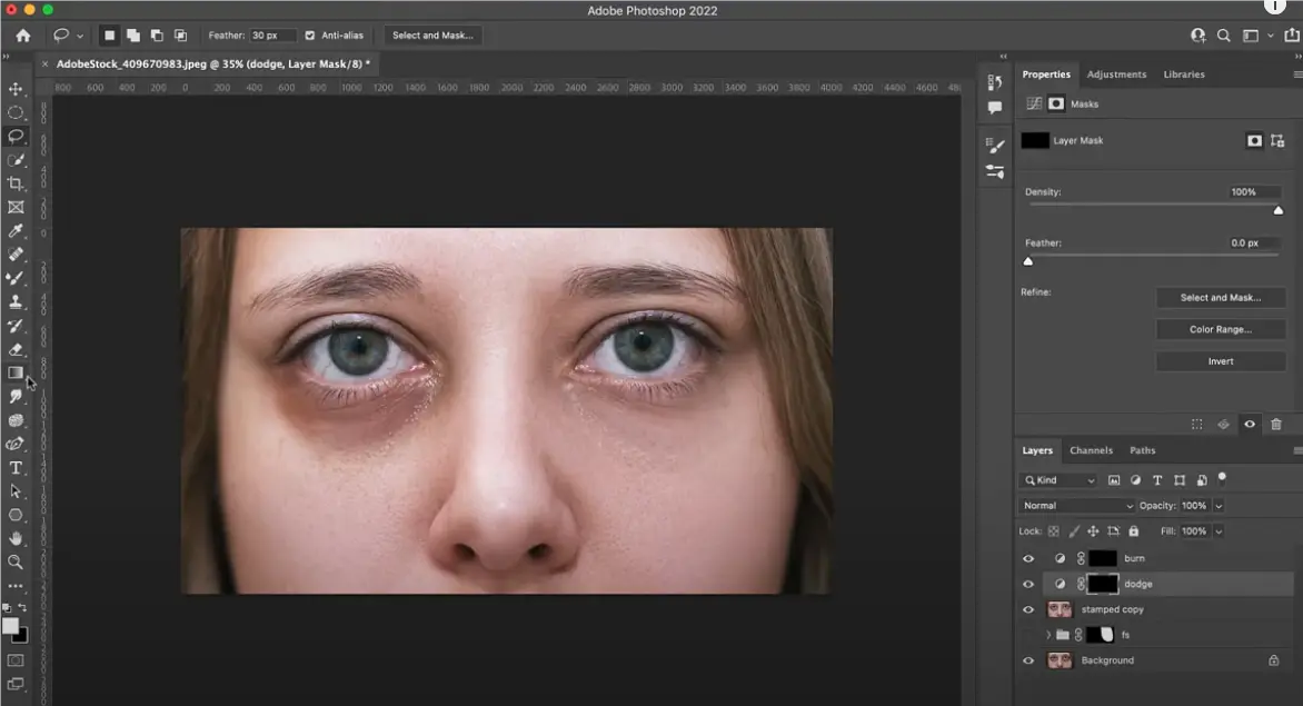 Use Dodge and Burn to Remove Dark Circles