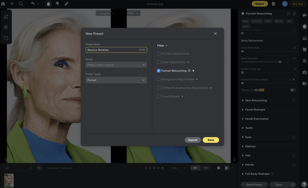 image Save Wrinkle Removal Preset