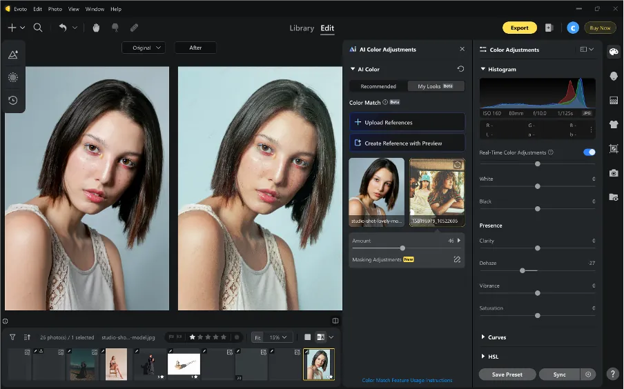 Apply AI Color Match in Evoto Apply AI Color Match in Evoto