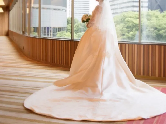 after removing wrinkles from wedding dress ウェディングドレスのシワを取る後の状態