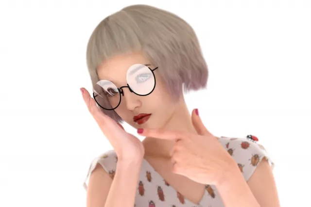 before removing glasses glare in photo 写真のメガネの写り込みを消す前の状態