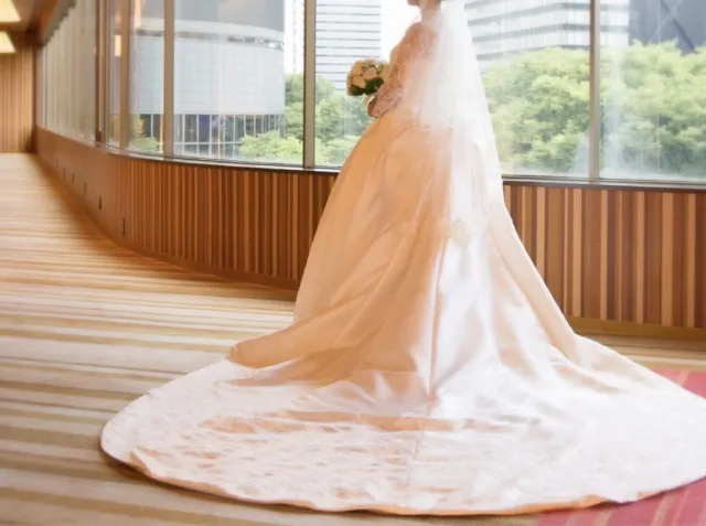 before removing wrinkles from wedding dress ウェディングドレスのシワを取る前の状態
