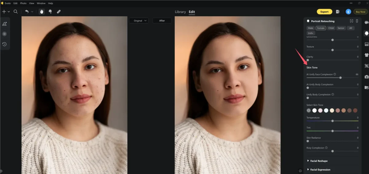 Adjust Skin Tone in Evoto Adjust Skin Tone in Evoto