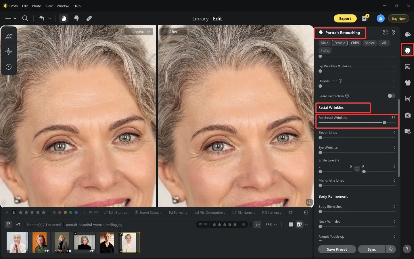 Adjust the Wrinkle Removal Strength