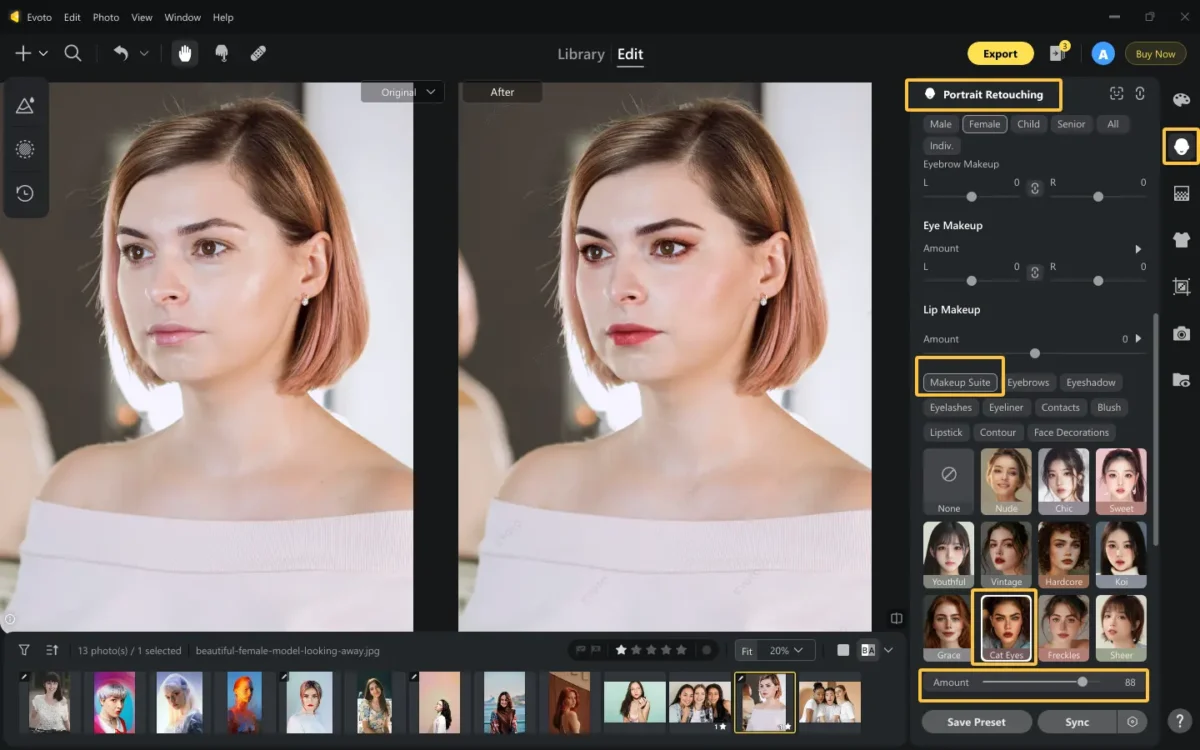 Apply One Click AI Makeup Effect to Photo Apply One-Click AI Makeup Effect to Photo