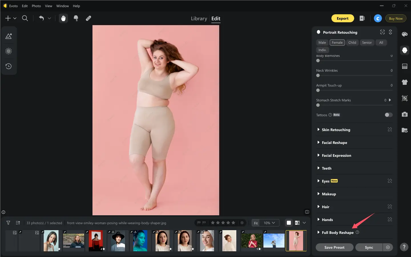 Full Body Reshape in Evoto