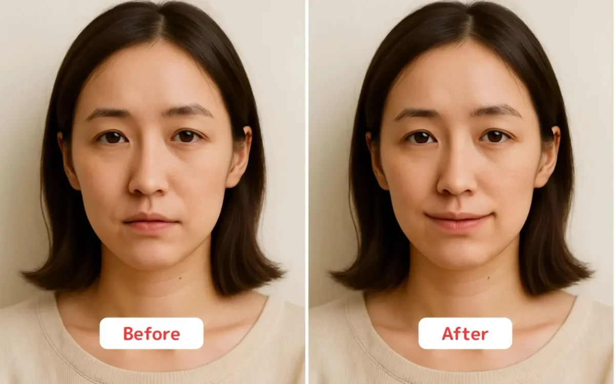 口を閉じた笑顔を生成する前と後の比較画像