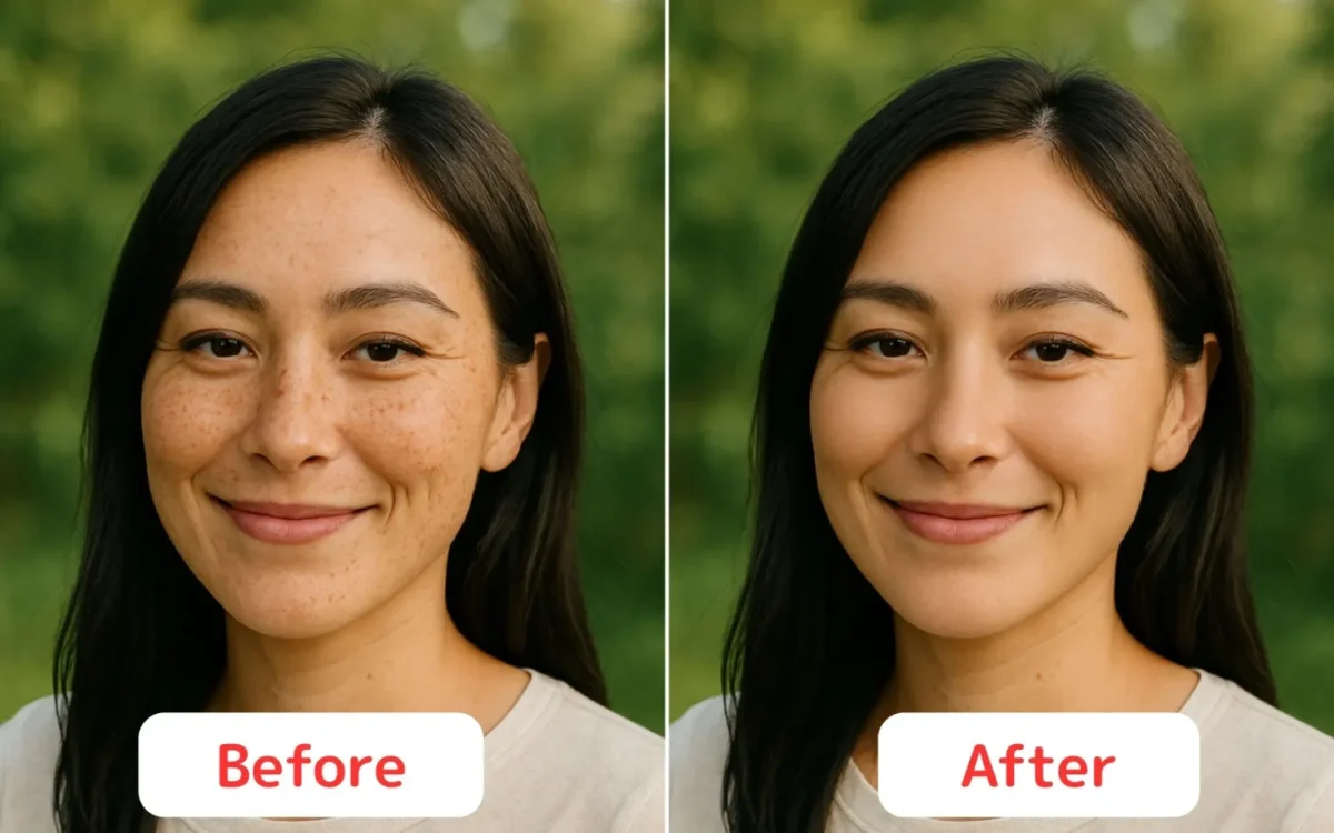 evoto remove blemishes and freckles before and after image