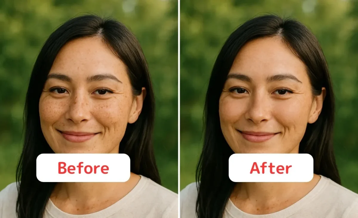 photoshop remove blemishes and freckles before and after image