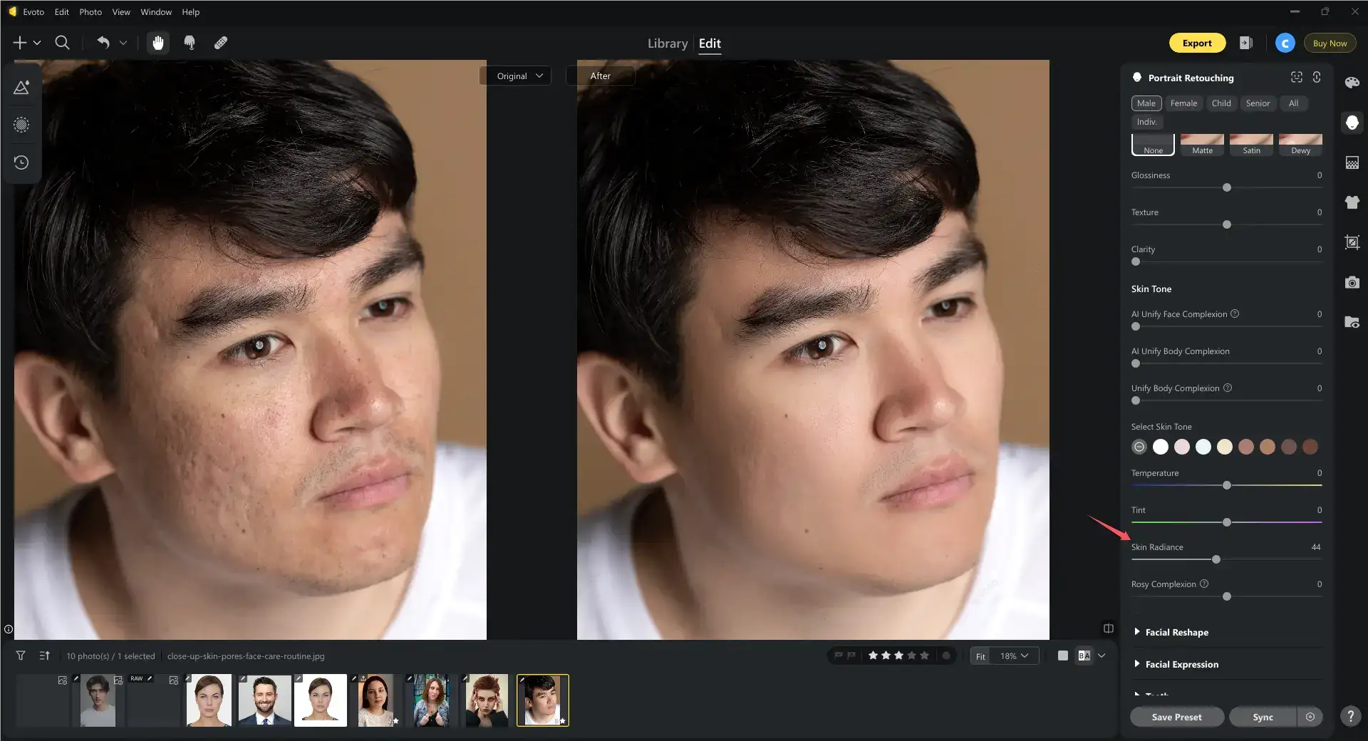 Adjust Skin Radiance in Evoto 1 Adjust Skin Radiance in Evoto