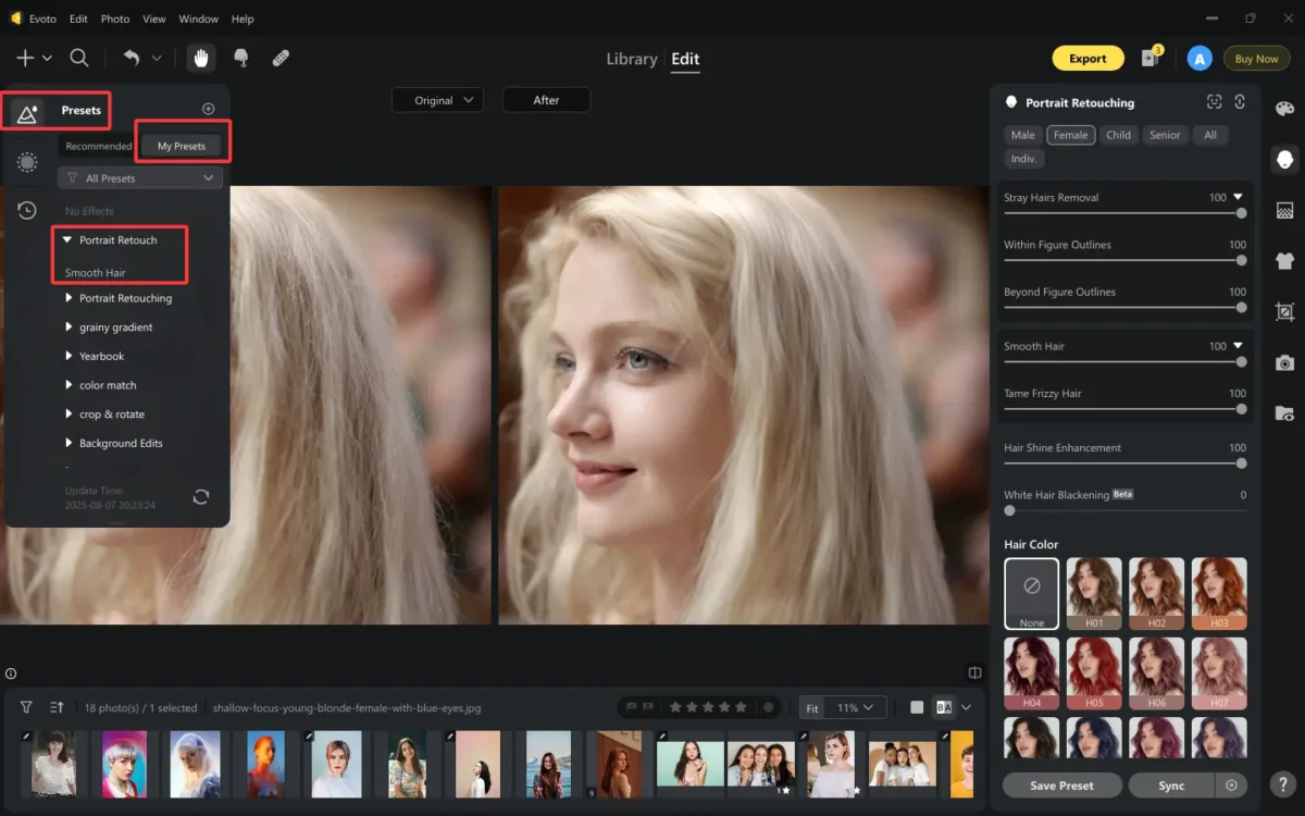 Batch Smooth Hair for Multiple Photos